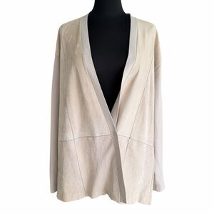 Fabiana Filippi Suede & Knit Cardigan Jacket XL Beige Italy Merino Cashmere